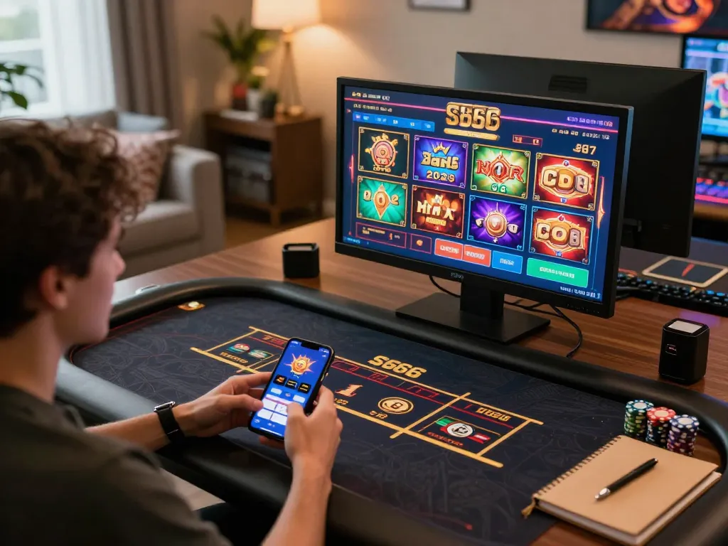 Experience fun gameplay at S666 online casino with vibrant games on screen and cozy ambiance