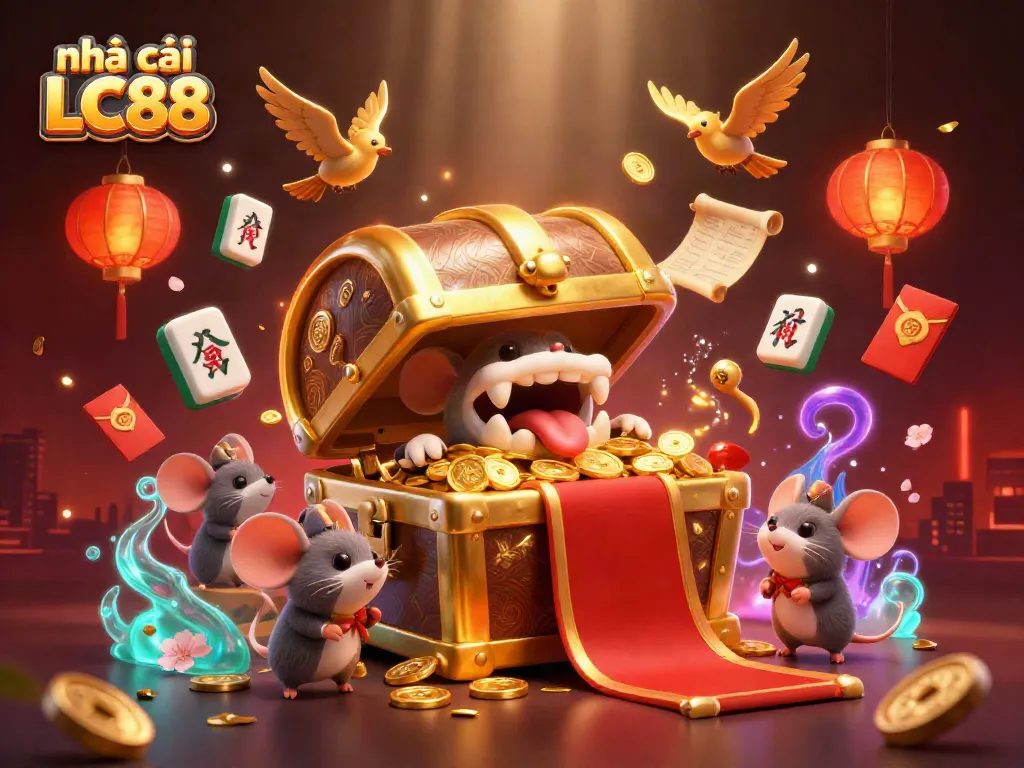 Experience the thrill of nhà cái LC88 with vibrant gaming elements and a golden treasure theme
