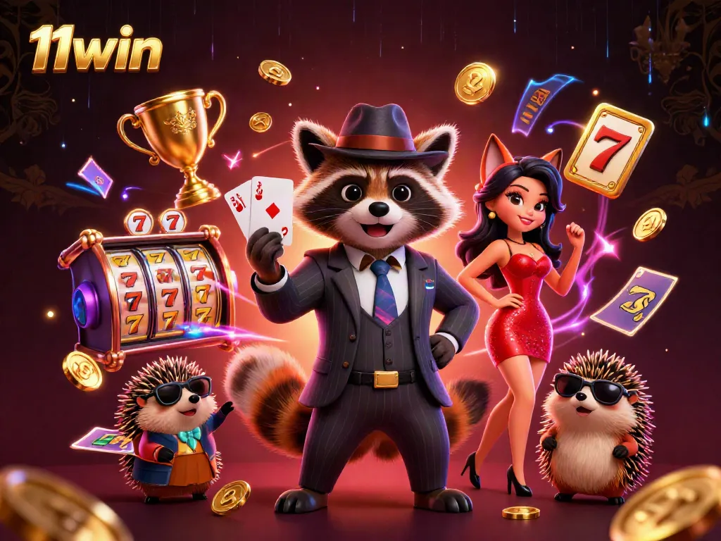 Engage with 11win's vibrant casino atmosphere featuring charming characters ready for action.