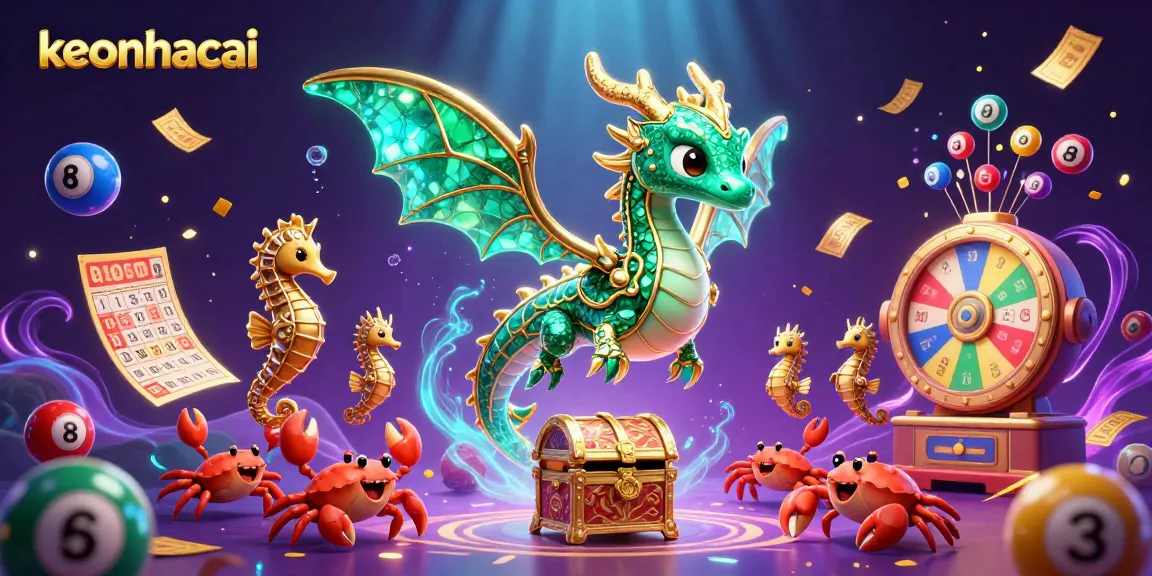 Engage with keonhacai and see the vibrant lottery theme featuring a dragon and dynamic elements.