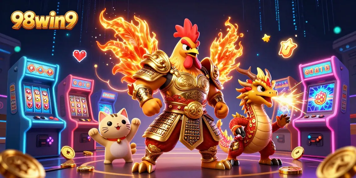 Experience the thrilling world of 98win9 with vibrant casino-themed characters and dynamic gaming elements.