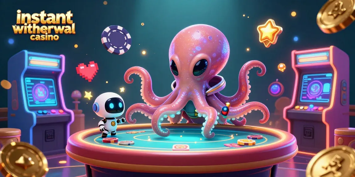 Discover the exciting world of an instant withdrawal casino with cartoon characters at a vibrant poker table in a cosmic setting.