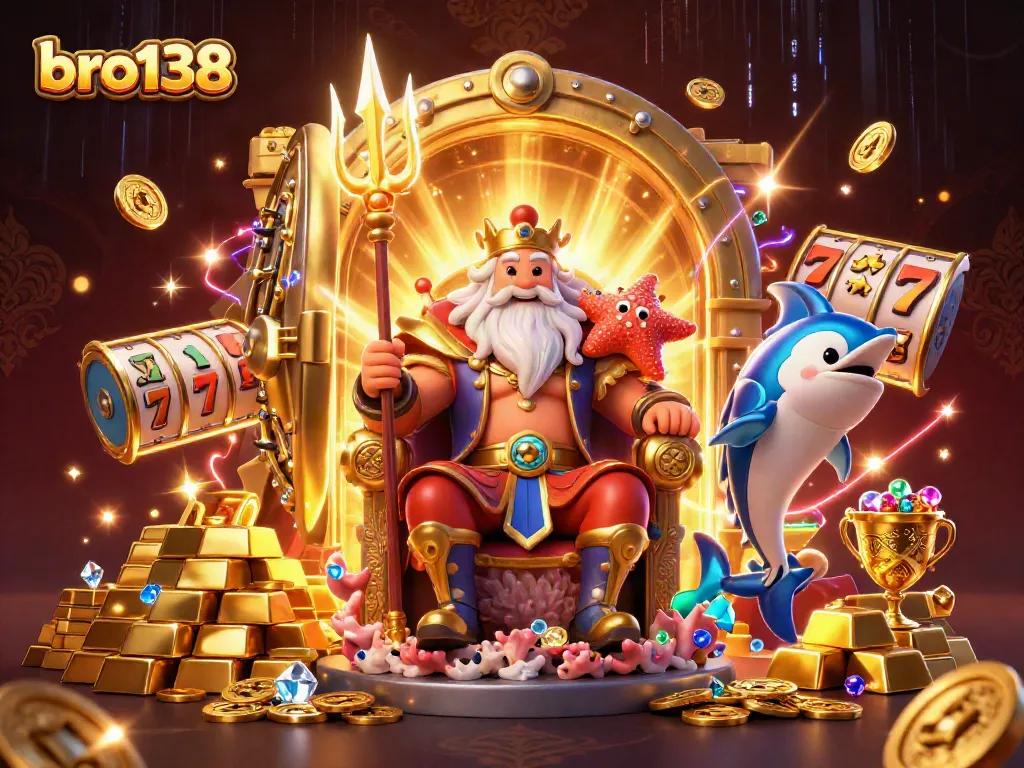 Spin to win with bro138 at an exhilarating 3D casino scene featuring Neptune and treasures