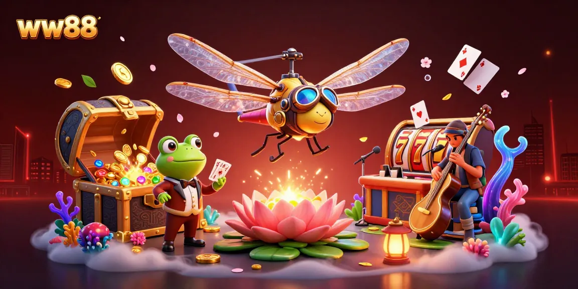 Engage with excitement at ww88, where a dragonfly pilot and frog croupier thrill players in this vibrant online casino.