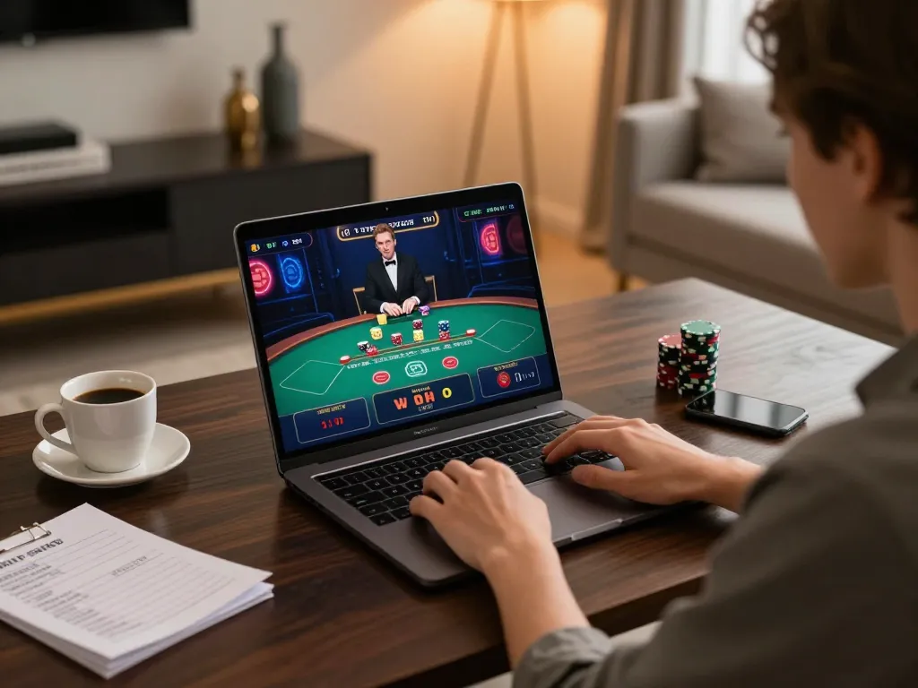 Engaging player enjoying live dealer blackjack on https://kp8888.net/ during a cozy home session.