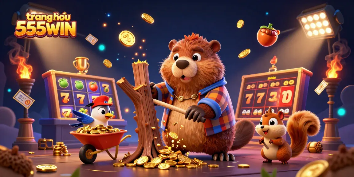 Experience the vibrant action of winning at trang chủ 555WIN with engaging characters like a beaver and friends collecting gold coins!