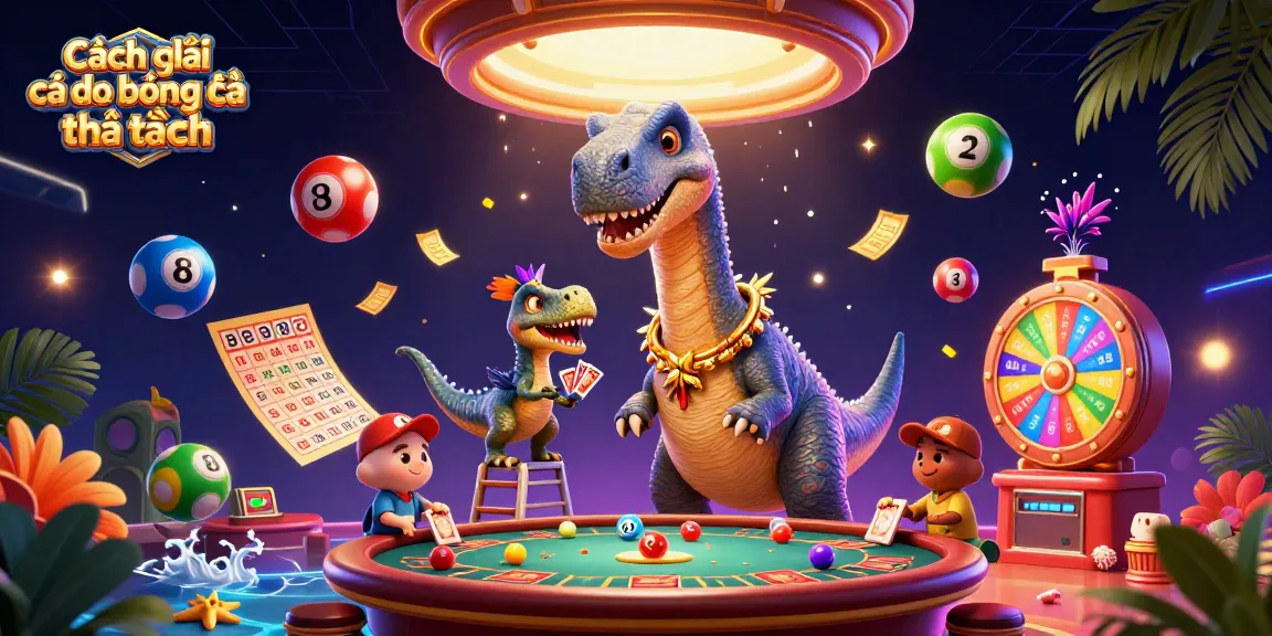 Cách chơi cá độ bóng đá luôn thắng illustrated with a giant brontosaurus and raptor dealing cards in a vibrant casino scene.