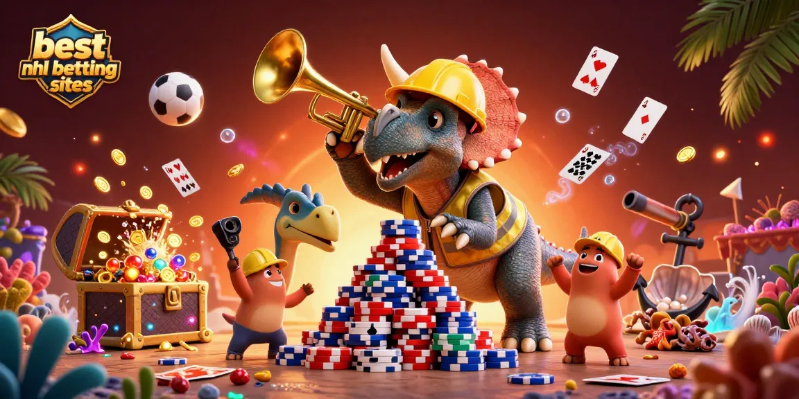 Engage with the best nhl betting sites through an exciting 3D illustration of a triceratops and friends.