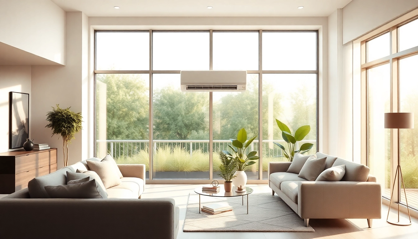 Install a Mitsubishi mini split AC system in a stylish living room for efficient cooling.