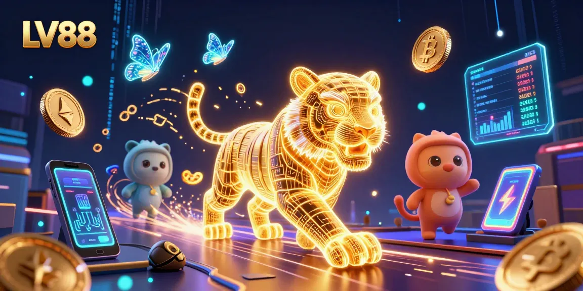 Experience thrilling gameplay at LV88, featuring vibrant 3D casino elements and crypto themes.