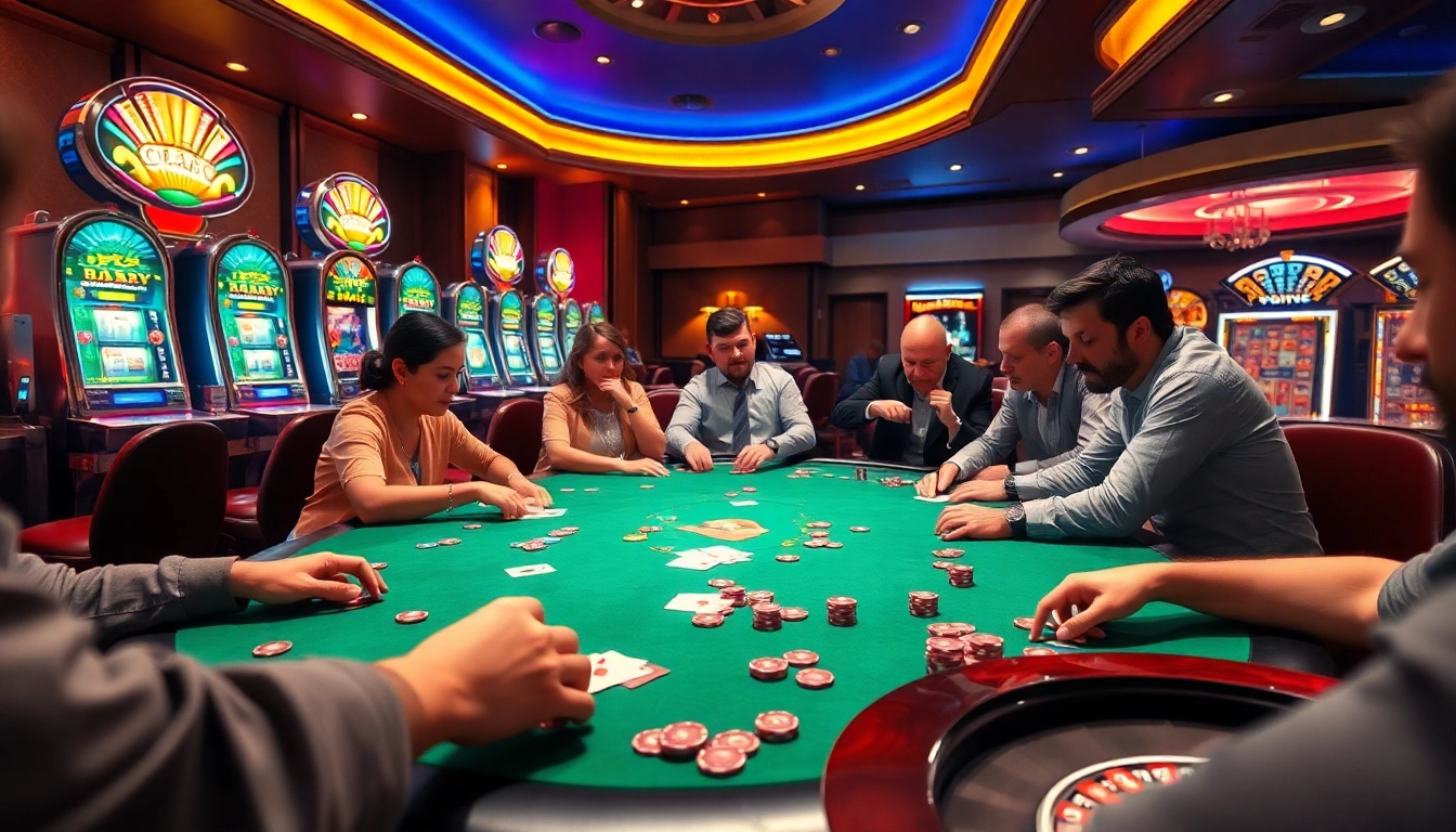 KJC players experiencing high-stakes poker in a luxurious casino setting with vibrant atmosphere.