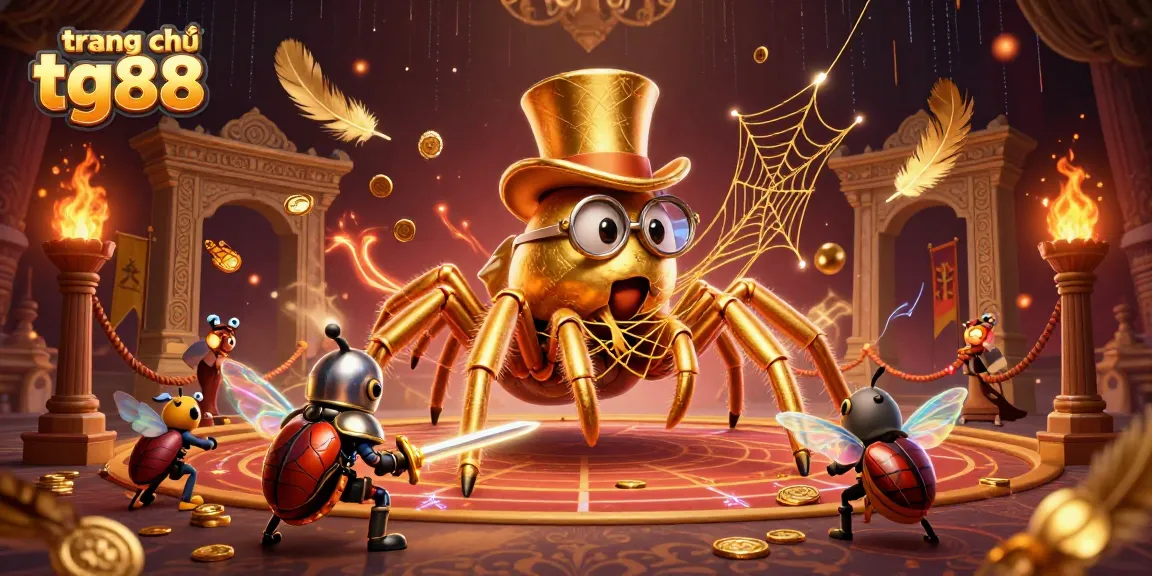 Bet on multiple games at trang chủ tg88 with a bold golden tarantula and knight in a rich, energetic scene.