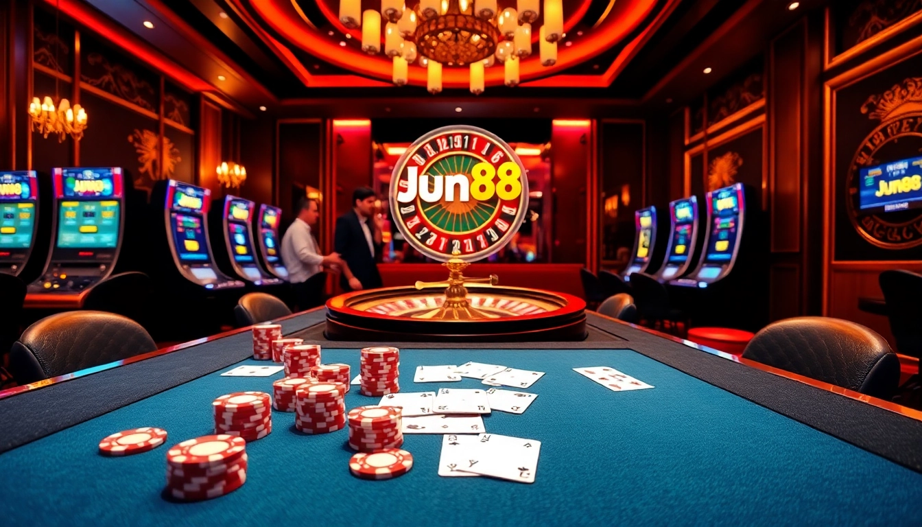 Experience thrilling gambling at Jun88 with vibrant casino elements and elegant design.