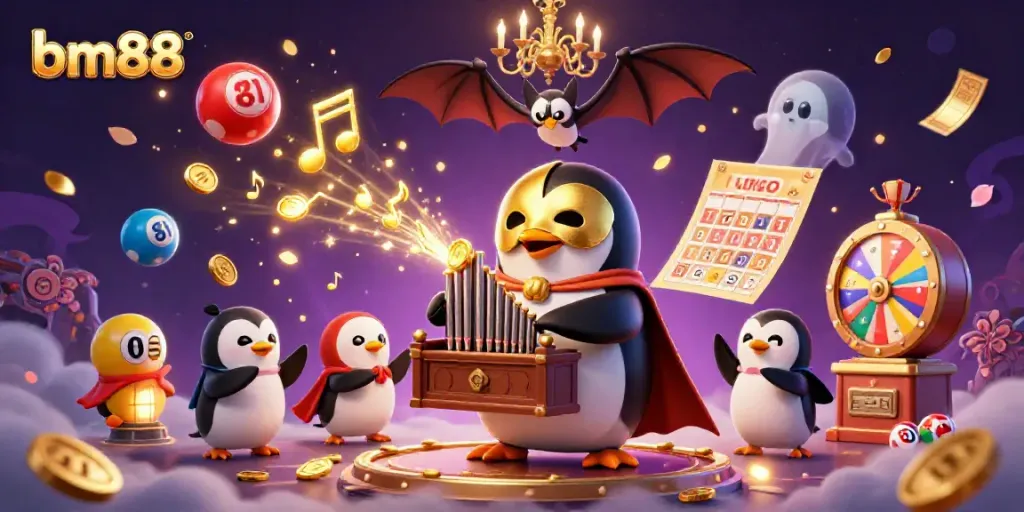 Engage with exciting gameplay at bm88 with a whimsical casino illustration showcasing vibrant games and fun characters.