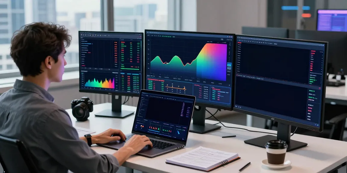 Person analyzing cryptocurrency trends on multiple screens at quantumaiplatform.ca