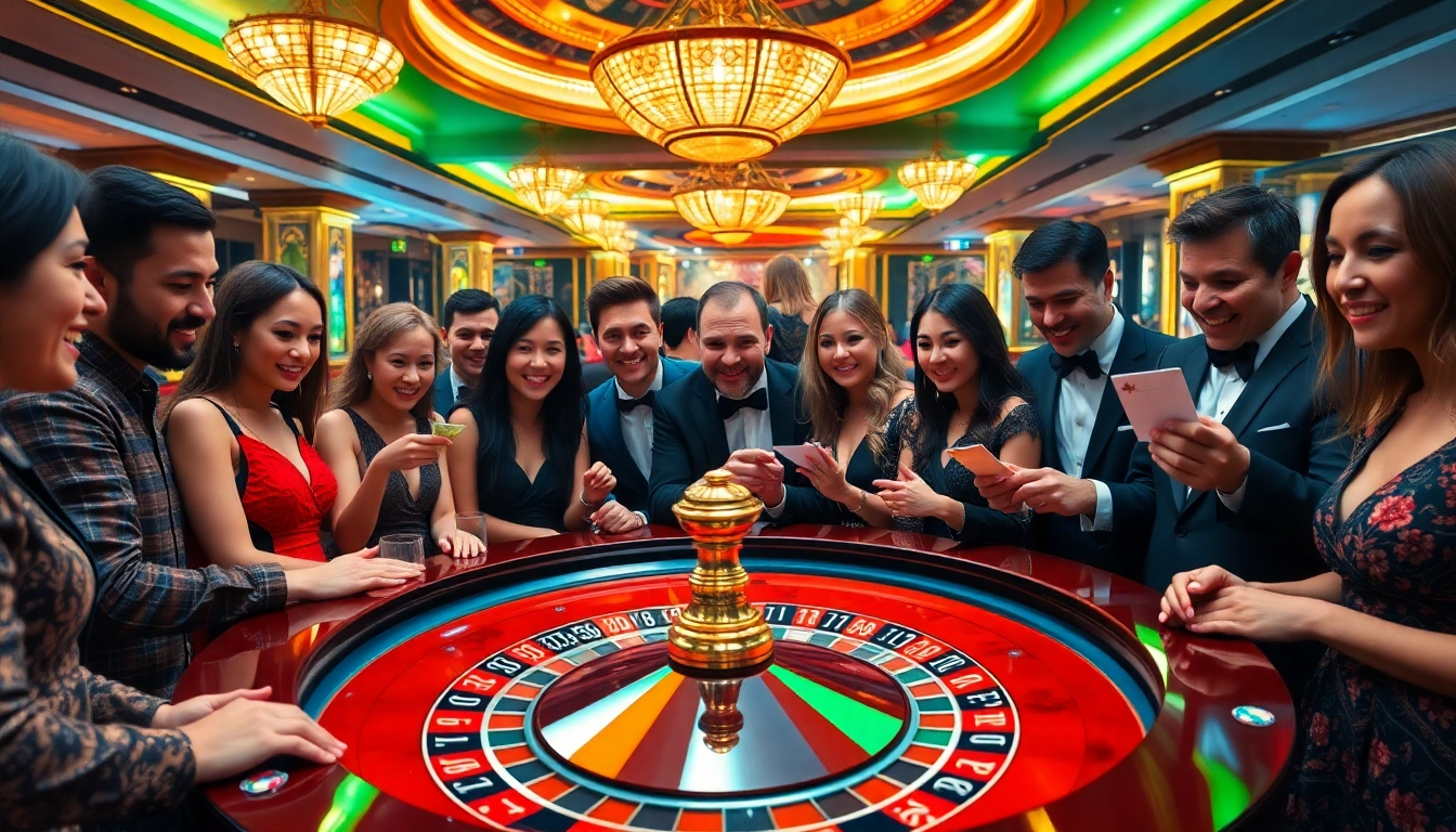 Players engaging at a roulette table, capturing the thrill of gambling at https://f8betb1.com/.