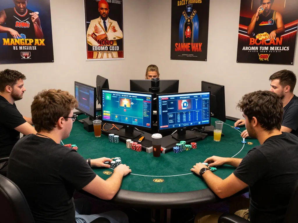 Players engaging in strategic online poker gameplay at XOCDIA88, showcasing competitive atmosphere and high-end setups.