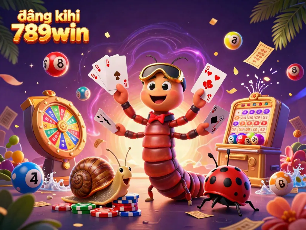 Engage with the vibrant action of đăng ký 789win as colorful lottery elements and excited characters fill the casino scene.