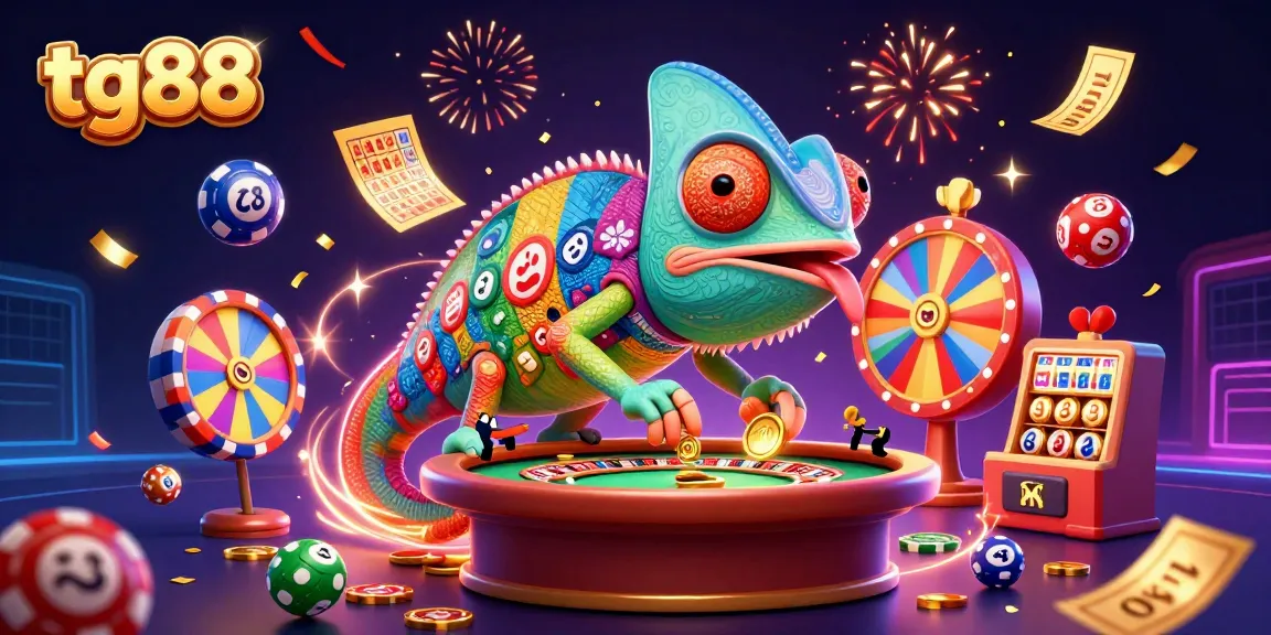 Experience the vibrant energy of tg88 casino with a chameleon owner and lively game elements.