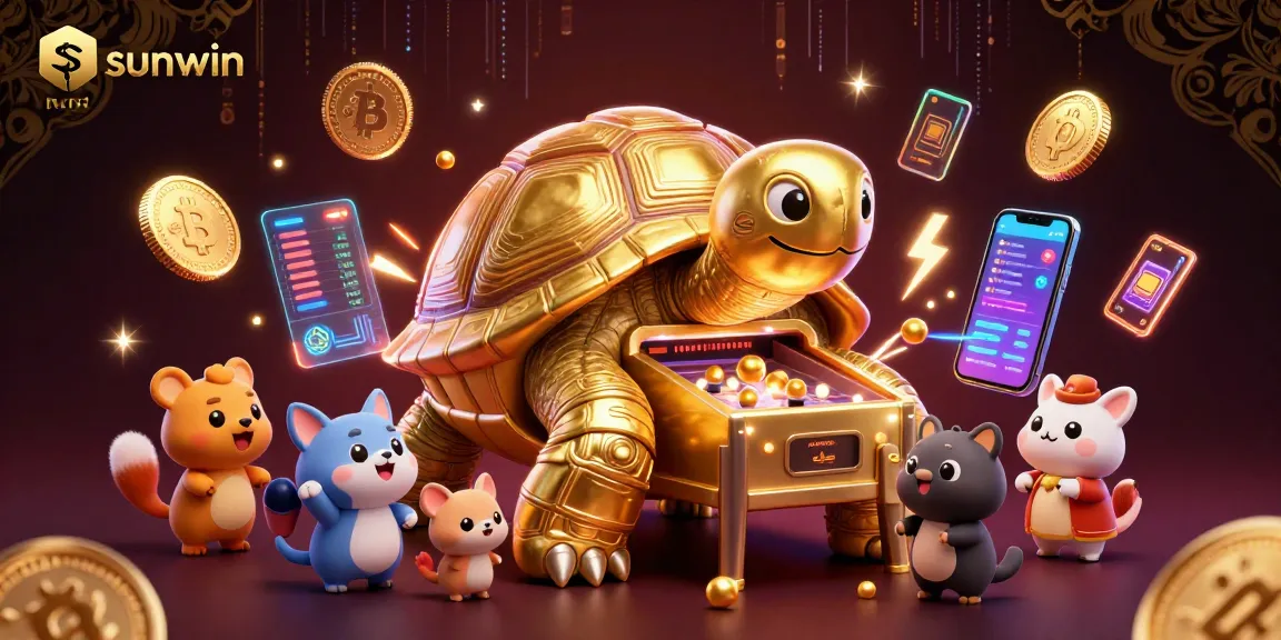 Experience thrilling games at sunwin with vibrant 3D casino-themed illustration featuring playful elements.