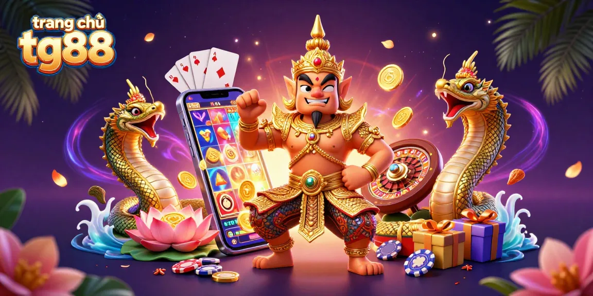 Play at trang chủ tg88 with vibrant 3D casino guardian and thrilling game elements exploding from the screen.