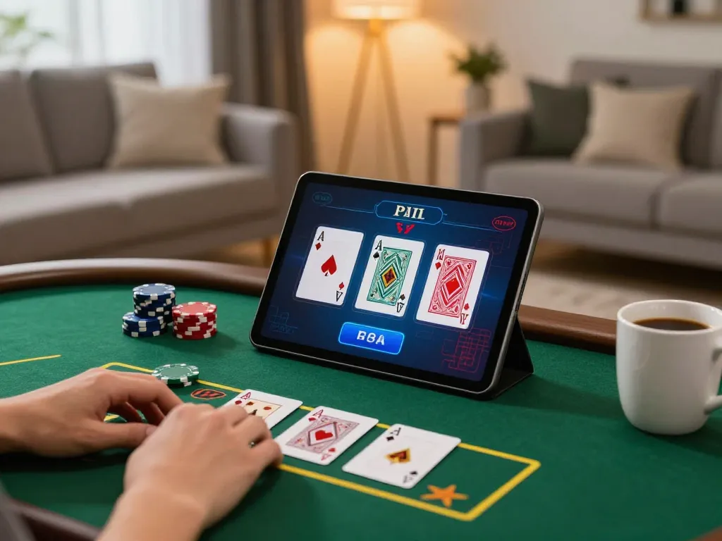 Engaging in online blackjack gameplay with bcx88 on a stylish tablet in a cozy setting