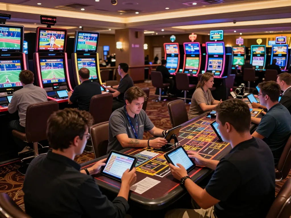 Link nhà cái Sky88 informing bettors on latest sports events in a vibrant casino atmosphere.