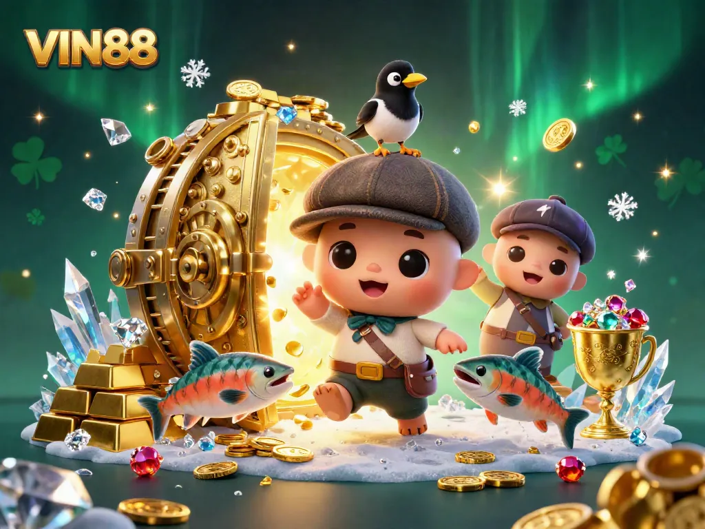 Win big with VIN88 as the baby Nessie and friends gather treasure in an exciting casino adventure.