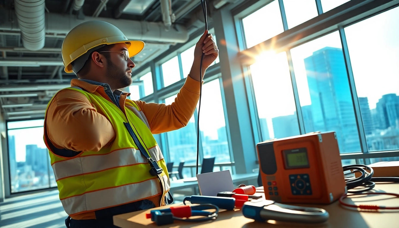 Expert commercial electrician vancouver installing lights in a modern office.