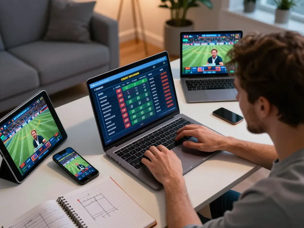 Placing bets on ph22 online sports platform with multiple devices and strategy elements.