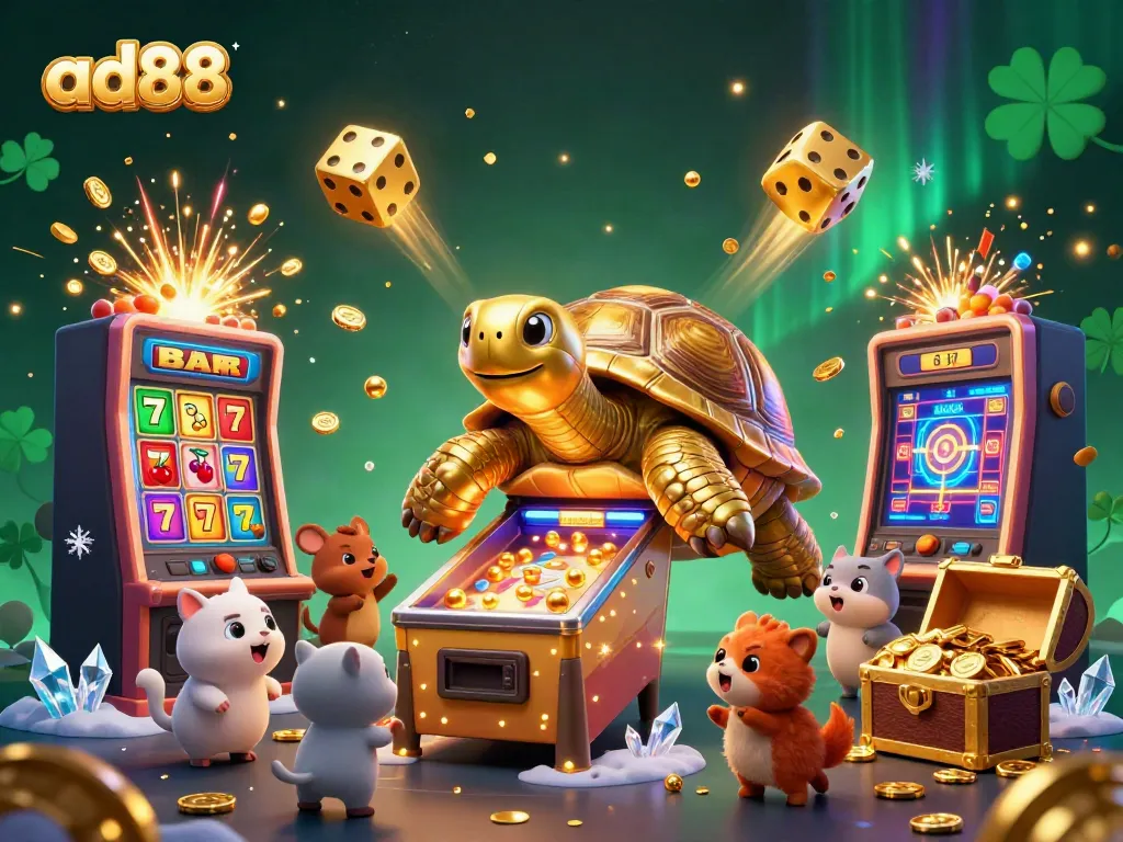 Join the excitement at ad88 with animated characters and casino elements in a vibrant 3D scene.