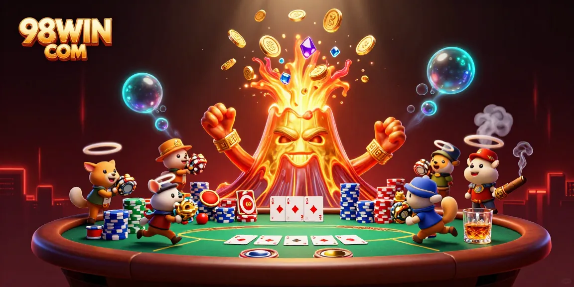 Win exciting treasures at 98WIN COM with this vibrant casino explosion scene!