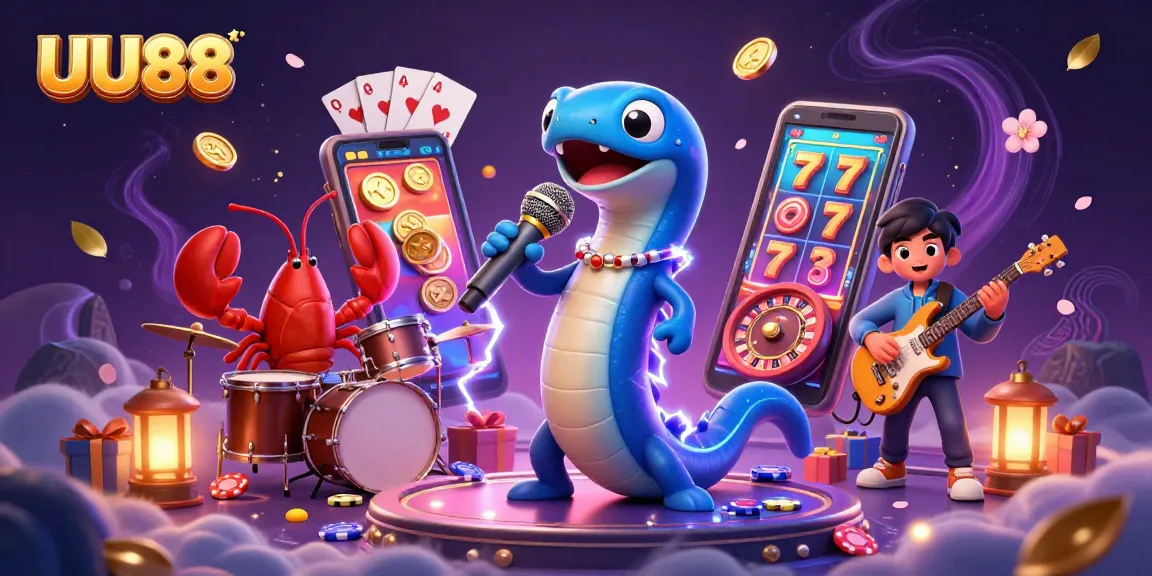 UU88 engages players with vibrant underwater casino scene featuring a DJ eel and colorful game elements.
