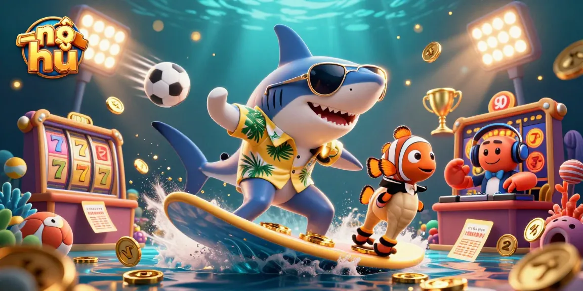 Experience thrilling nổ hũ action in a vibrant underwater casino scene with dynamic characters and elements.